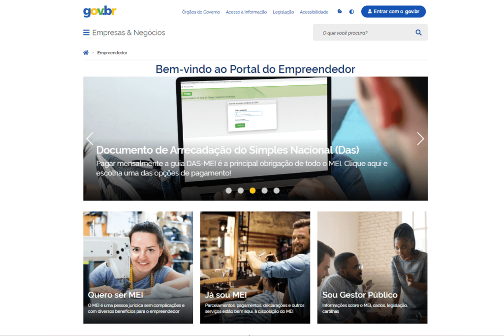 Imagem mostra a capa do Portal do Empreendedor